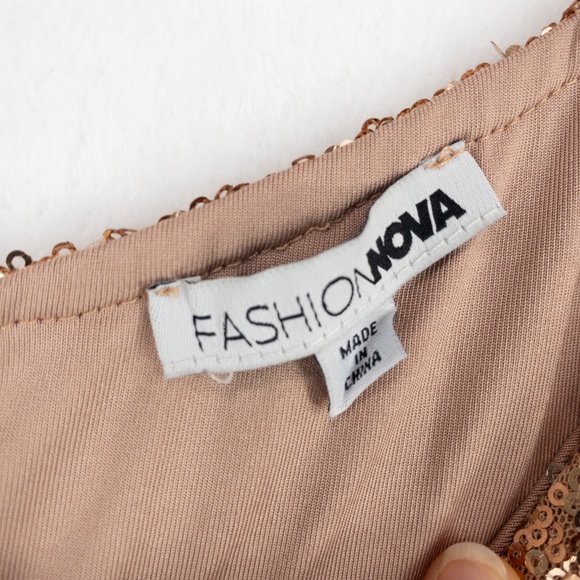 Fashion Nova Dress Small Rose Gold Sequin One Shoulder Midi Side Slit Sexy - Picture 4 of 15